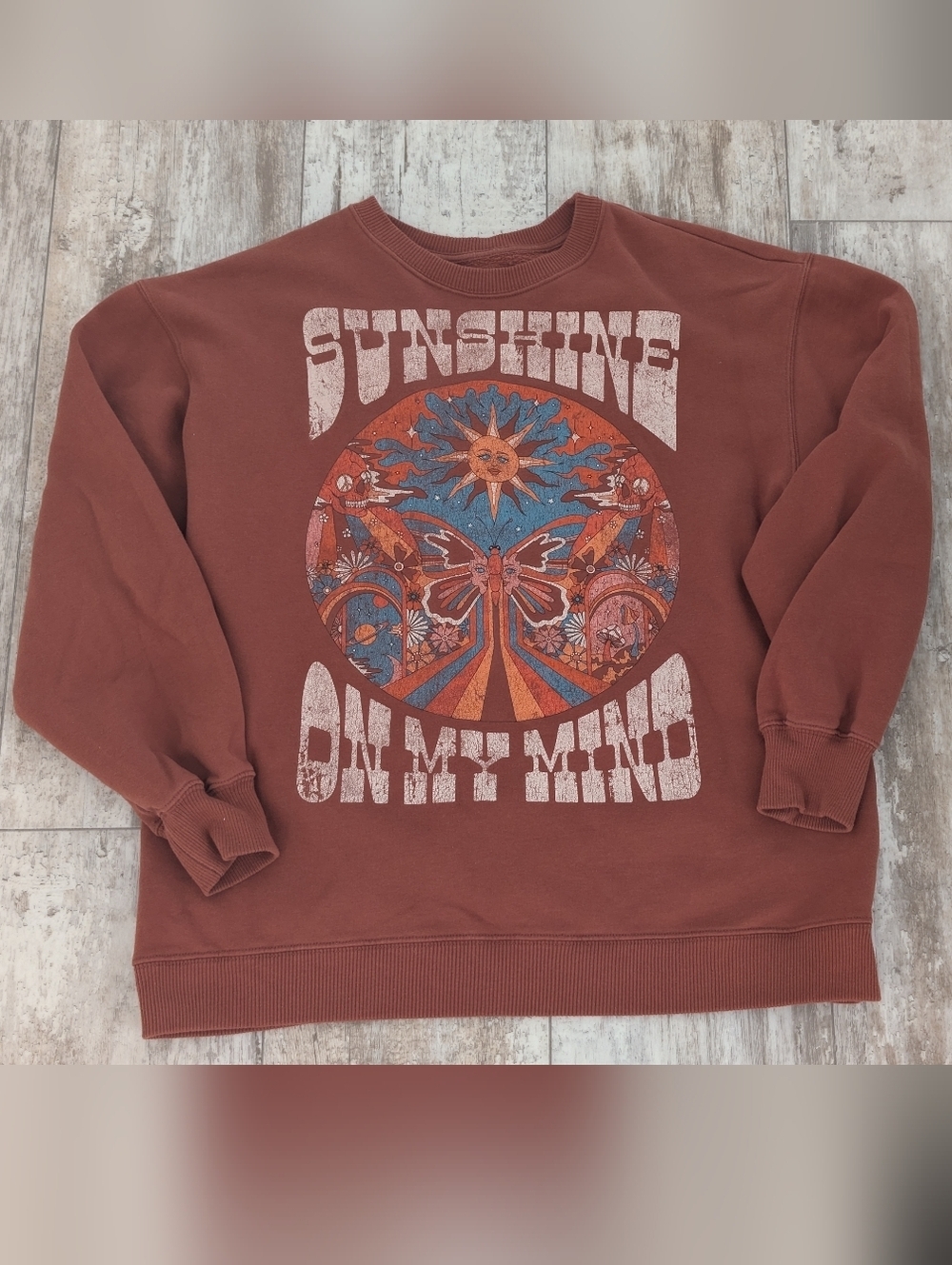 Hollister Rust Crewneck with Blue & Orange Graphic